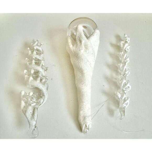 3 Blown Glass Glitter Icicle Teardrop Christmas Ornaments Sugar Mica 6” Vintage - Picture 6 of 7